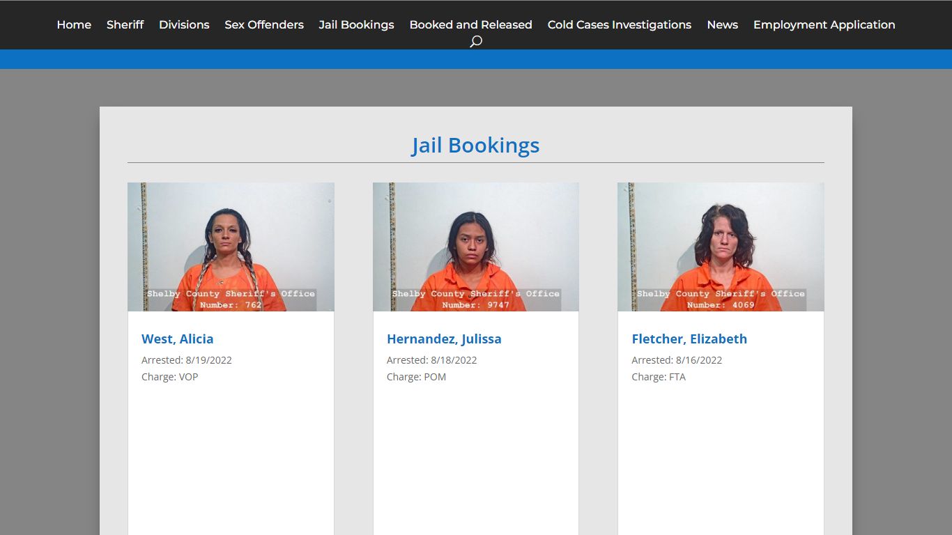 Jail Bookings | Shelby County Sheriff